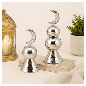 Set Decorativo Moderno Fatto a Mano in Argento Martellato Eco-Friendly per Ramadan, Ornamento a Forma di Minareto di Moschea in Acciaio Inossidabile, <span class=keywords><strong>Mezzaluna</strong></span> <span class=keywords><strong>Islamica</strong></span> - Product Image 2