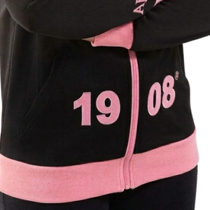 AKA Elite Black Track <b>Jacket</b> with Pink Trim Full Zip Embroidered Crest 1908 Women's Athletic <b>Jacket</b> Black Pink - Product Image 3