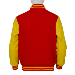 Men's Red Varsity Jacket Yellow PU Sleeves Embroidered M Logo <b>Turn</b>-down Collar Covered <b>Button</b> Closure Casual Breathable Knitted - Product Image 2
