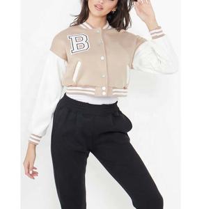 Top Trending Custom Logo Embroidery Women's Baseball Jacket Long Leather Sleeves Breathable Wool Winter Wholesale Crop Jackets - Product Image 3