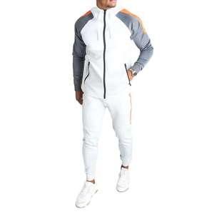 Men's <b>White</b> Color Blocking Printed Tracksuit Full Zip Hooded Sporty Casual <b>Jogger</b> Set Side Pockets Breathable Eco-Friendly Quick - Product Image 1
