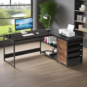 Scrivania ad Angolo a L Reversibile da 59 Pollici con Cassetti Portaoggetti per Studio o Scrittura - Product Image 4