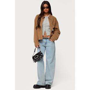 Chaqueta Corta de Alta Calidad para Mujer Avirex, Chaqueta Bomber de Cuero Rosa para Otoño, Teñida en Color Liso con Patrón Sólido - Product Image 2