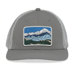 Gray Mesh Trucker Hat With <b>Mountain</b> Patch Embroidery Unisex Outdoor Casual <b>Cap</b> Adjustable Fit Four Seasons Wear - Product Image 2
