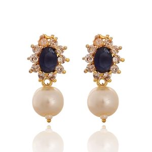 Platinum Plated Zinc Alloy Necklace & Earrings <b>Set</b> with Zircon <b>Pearls</b> Women's Traditional Ethnic Wedding <b>Jewelry</b> Flower Design - Product Image 2