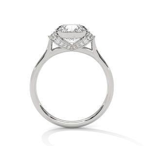 Bague de fiançailles en or avec halo caché de diamants de laboratoire ronds – Solitaire moderne avec diamant d'accentuation latérale pour femme - Product Image 6