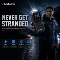 Bestsonic 5 in 1 Jump Starter Pengisi Daya Baterai Mobil Power Bank Charger Paket Baterai Lithium Pompa Udara Ban Pengisi Angin Ban dengan Lampu