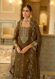 Embroidered Shimmer <b>Kurta</b> Palazzo Set Traditional Indian Pakistani Outfit for <b>Women</b> Party Festival Wear - Product Image 3