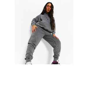 Ensemble sweat à capuche et jogging pour femme, délavé à l'acide, écologique, vintage, avec poche kangourou et cordon de serrage, style usé décontracté - Product Image 2