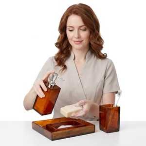 Ensemble de salle de bain en résine de luxe personnalisable, distributeur de savon personnalisé, porte-brosse à dents, gobelet pour hôtel, décoration de salle de bain à domicile - Product Image 6