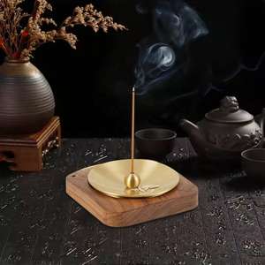 Porta Incienso de Madera y Latón de la Mejor Calidad para Hogares, Templos Festivos, Uso en Aromaterapia, Porta Incienso Redondo para Meditación - Product Image 2