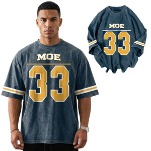 Camiseta de Fútbol Americano Vintage de Algodón Lavado para Hombre, Estilo Urbano Oversize con Estampado de Número, Tejido Transpirable, Producción Personalizada al por Mayor - Product Image 1