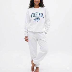 Womens <b>White</b> VIRGINIA Graphic Sweatshirt And <b>Jogger</b> Set Premium Heavyweight Fleece Oversized Two Piece Loungewear Outfit - Product Image 1
