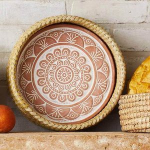 Bread <b>Basket</b> with Terracotta Warmer, Bread <b>Basket</b> for Serving, Sized 11.5" w x 11.5" l x 3.5" h, Indian Inspired Mandala Design - Product Image 3