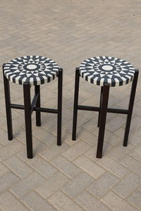 Modern <b>Marble</b> Top Nesting Stools With Wood Frame Contemporary Home <b>Bar</b> Furniture Black White Geometric Design - Product Image 6