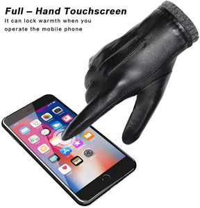 Gants en cuir de chèvre véritable doublés de laine pour homme, pour la conduite automobile, le cyclisme, chauds et doux, en cuir de mouton - Product Image 2