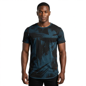 T-shirt à manches courtes pour homme, col rond, 100% polyester, tricoté, respirant, motif peint à la main, coupe décontractée - Product Image 3