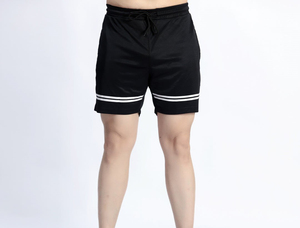 Pantalones Cortos Deportivos de Secado Rápido para Hombre, Color Negro Sólido, con Rayas Laterales Blancas, Cintura Media con Cordón, Estilo Casual - Product Image 1
