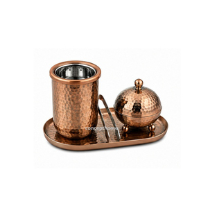 Handmade Copper Incense <b>Burner</b> Set With Lid And Tongs Hammered Finish Aromatic All Season Use - Product Image 1
