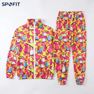 SPOFIT Geometric Print Tracksuit Full <b>Zip</b> Jacket And Pants Set Unisex Streetwear Spring Casual Wear Quick Dry Polyester Material - Product Image 4