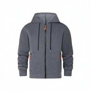 Sweat-shirt à capuche zippé noir pour homme, manches régulières, couleur unie, tissu French Terry, style automne - Product Image 3