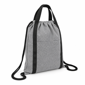 Recycled Cotton <b>Drawstring</b> <b>Backpack</b> 225 GSM Grey Front Pocket Carry Handle Custom Logo Wholesale OEM Private Label Manufacturer - Product Image 2