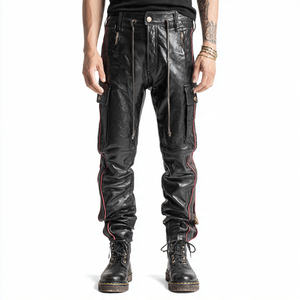Pantalones Cargo Holgados de Cuero para Hombre, Cintura Alta con Cordón Ajustable, Cuero PU, Estilo Urbano, Personalizables, Múltiples Bolsillos - Product Image 6