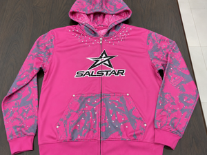 SALSTAR Sweat-shirt rose à capuche pour femme, manches longues, imprimé, à sequins, avec fermeture éclair et poche avant, tenue décontractée d'automne - Product Image 6