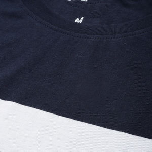T-shirt décontracté pour homme en jersey tricoté écologique, col rond, manches courtes, coupe classique, couleur marine, blanc et gris, personnalisable - Product Image 6