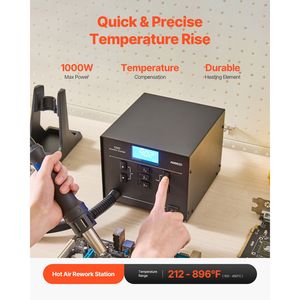 Station de dessoudage 1000W, pistolet à air chaud numérique 212-896F, réglable, débit d'air à 99 niveaux - Product Image 2