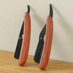 Navaja de afeitar plegable con mango de madera, hoja de acero inoxidable, herramienta de afeitado de una sola hoja para barbería - Product Image 5