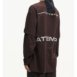 เสื้อยืดโอเวอร์ไซส์ทรงหลวม พิมพ์โลโก้ตามสั่ง ผ้าคอตตอน 100% แขนยาวสองชั้น สำหรับผู้ชาย - Product Image 4