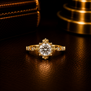 Elegant 14K Yellow Gold Vintage Solitaire <b>Ring</b> Beautiful Crown Shape Round Cut Lab Grown Diamond Engagement <b>Ring</b> Wedding <b>Ring</b> - Product Image 2