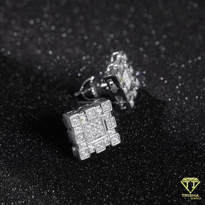 Boucles d'oreilles carrées en argent 925 avec diamants Moissanite, bijoux élégants et scintillants, cadeau de luxe pour femmes - Product Image 3