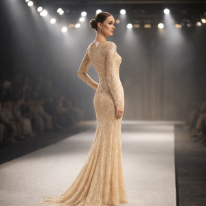 Designer Mauve Sequined Hand Beaded Vintage Evening Gown for Women | Elegant <b>Floor</b>-Length Party Wedding Dress Floral Embroidery - Product Image 2