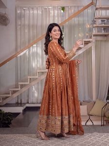 Contemporary Blooming Georgette Anarkali Costume With <b>Sequins</b> <b>Art</b> Dupatta And Tailored Pant Festive Heritage Apparel Women - Product Image 2