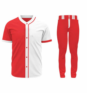 เสื้อเบสบอลสีแดงและสีขาวสำหรับผู้ชายพร้อมกางเกงเข้าชุด ชุดยูนิฟอร์ม วัสดุโพลีเอสเตอร์ระบายอากาศได้ดีสำหรับผู้ใหญ่ - Product Image 1
