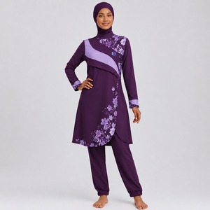 Modest Burkini Set for Women Comfortable Casual Muslim Swimwear with Full Coverage Long Sleeve <b>Top</b> Swim Pants Modest Burkini Set - Product Image 1
