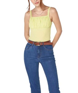 Custom Logo Wholesale Plain <b>Light</b> Yellow Pleated Crop Tank T-Shirt Pleated Chest Design Soft Yellow Summer Streetwear - Product Image 5