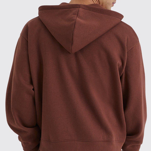 Men's <b>Brown</b> Hooded Pullover Sweatshirt Regular Fit Fleece Streetwear Solid Front Logo Pocket Regular Sleeve Winter 100% Cotton - Product Image 4