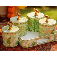 Pot de rangement en métal blanc de style nordique |   Pot à fruits et en-cas à motifs floraux roses |   Pot de rangement pour bonbons avec couvercle en verre orné d'éléments dorés