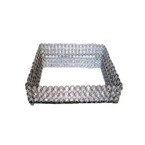 hot sale luxury Circular Shape Metal Mirror Shining Finished Food Serving Tray With Crystal Beaded Border For Sale