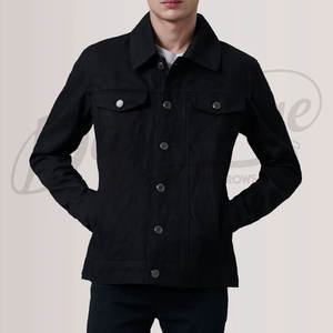 Veste en jean noire pour homme, style trucker, classique, boutonnée, en coton, avec deux poches poitrine et col chemise, coupe ajustée - Product Image 2
