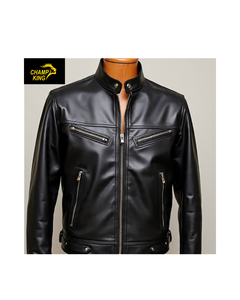 Veste en cuir noir pour homme, style Cafe Racer - Product Image 2