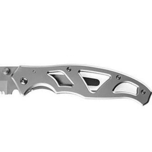 Couteaux de poche pliants gris argenté avec lame en acier inoxydable partiellement dentelée, manche en métal squeletté, légers, pour l'extérieur et l'EDC - Product Image 6