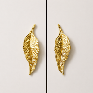 Luxury Leaf Shape Solid Brass <b>Cabinet</b> Handle Polished <b>Gold</b> Finish Decorative Wardrobe Door Drawer Pull Furniture Hardware - Product Image 1