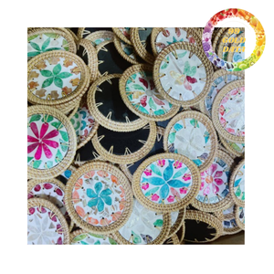 ถาดหวายสานทำมือพร้อมลวดลายเปลือกหอยแบบศิลปะ |   อุปกรณ์เสริมสำหรับโต๊ะอเนกประสงค์สำหรับการเสิร์ฟ การจัดแสดง และการจัดระเบียบ - Product Image 4