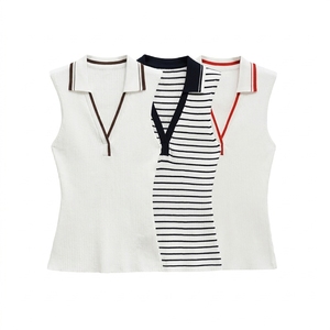 Wholesale Custom Logo Women's Golf <b>Top</b> Sleeveless Shirt Collar Sports Casual Vest Pullover Solid Color Tennis Tee Shirt Knitted - Product Image 1