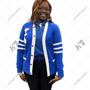 Cardigan décontracté Zeta Sorority à col ras du cou et manches trois quarts, anti-plis, avec lettres brodées sur le devant pour femme - Product Image 6