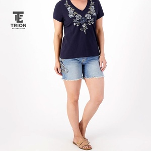 Women Embroidery T-<b>Shirts</b> Custom Casual Cotton Tees Stylish Floral Embroidered Tops Soft Comfortable <b>Shirts</b> for Daily Wear and - Product Image 1